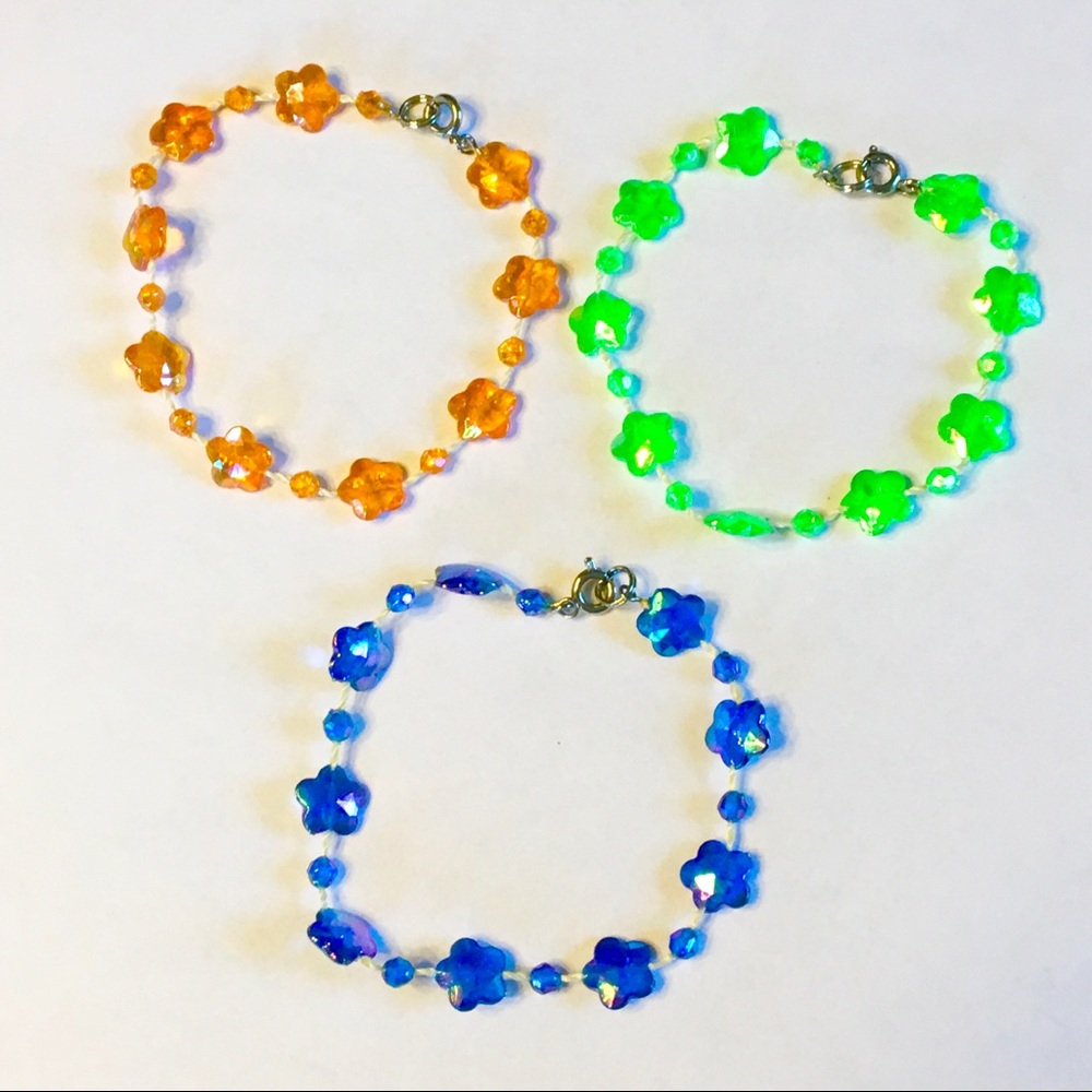 Vintage daisy bead bracelet pack neon colors vtg
